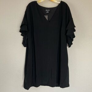 City Chic Dress Midi Double Frill Sleeves Black Fully Lined Size 18 NWT